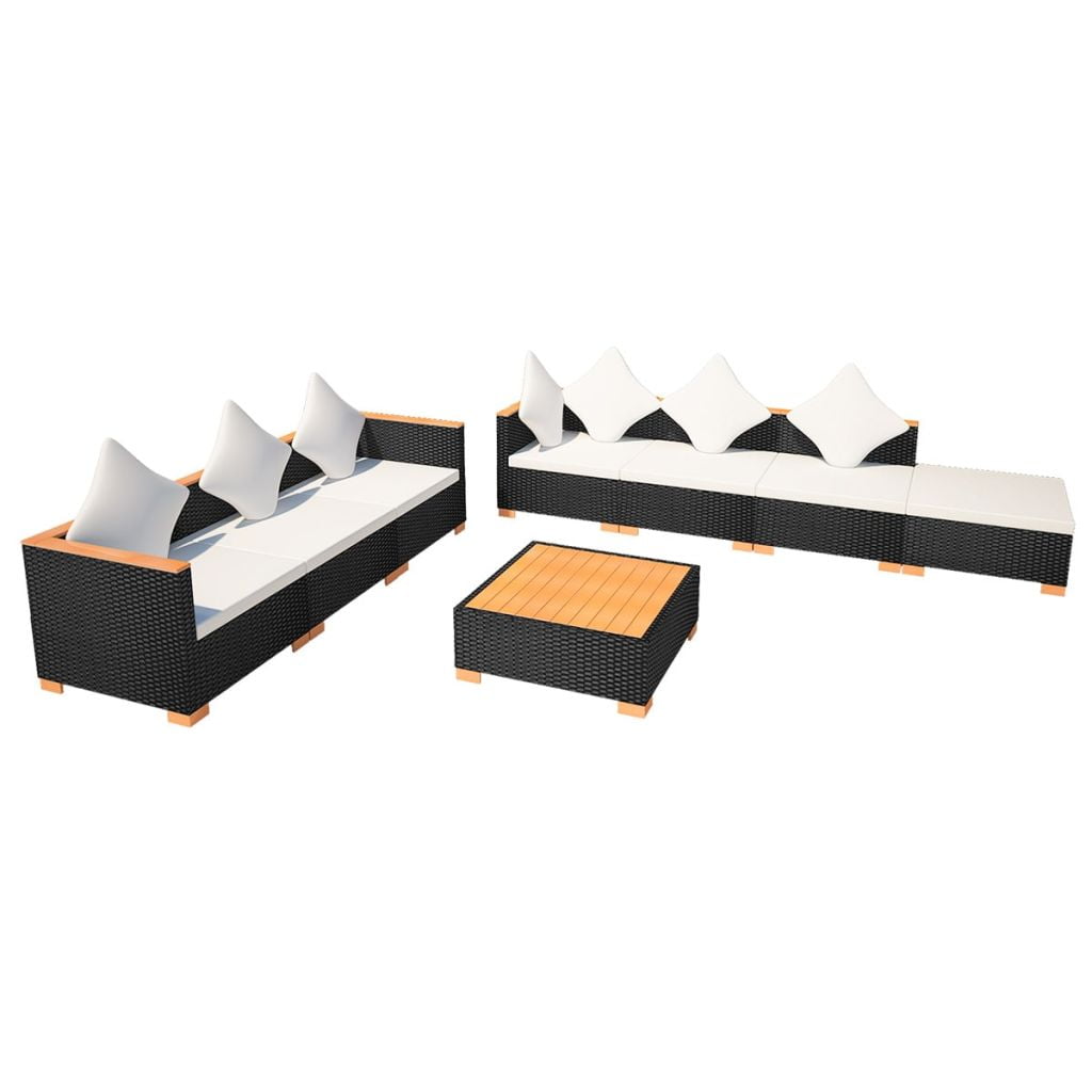 Kepooman 8 Pcs Outdoor Patio Rattan Sectional Chair Set with Cushions & Tea Table, Black Kepooman 8 Pcs Outdoor Patio Rattan Sectional Chair Set with Cushions & Tea Table, Black