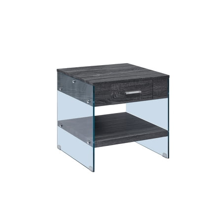 End Table with Drawer & Glass Legs, High Gloss Finish