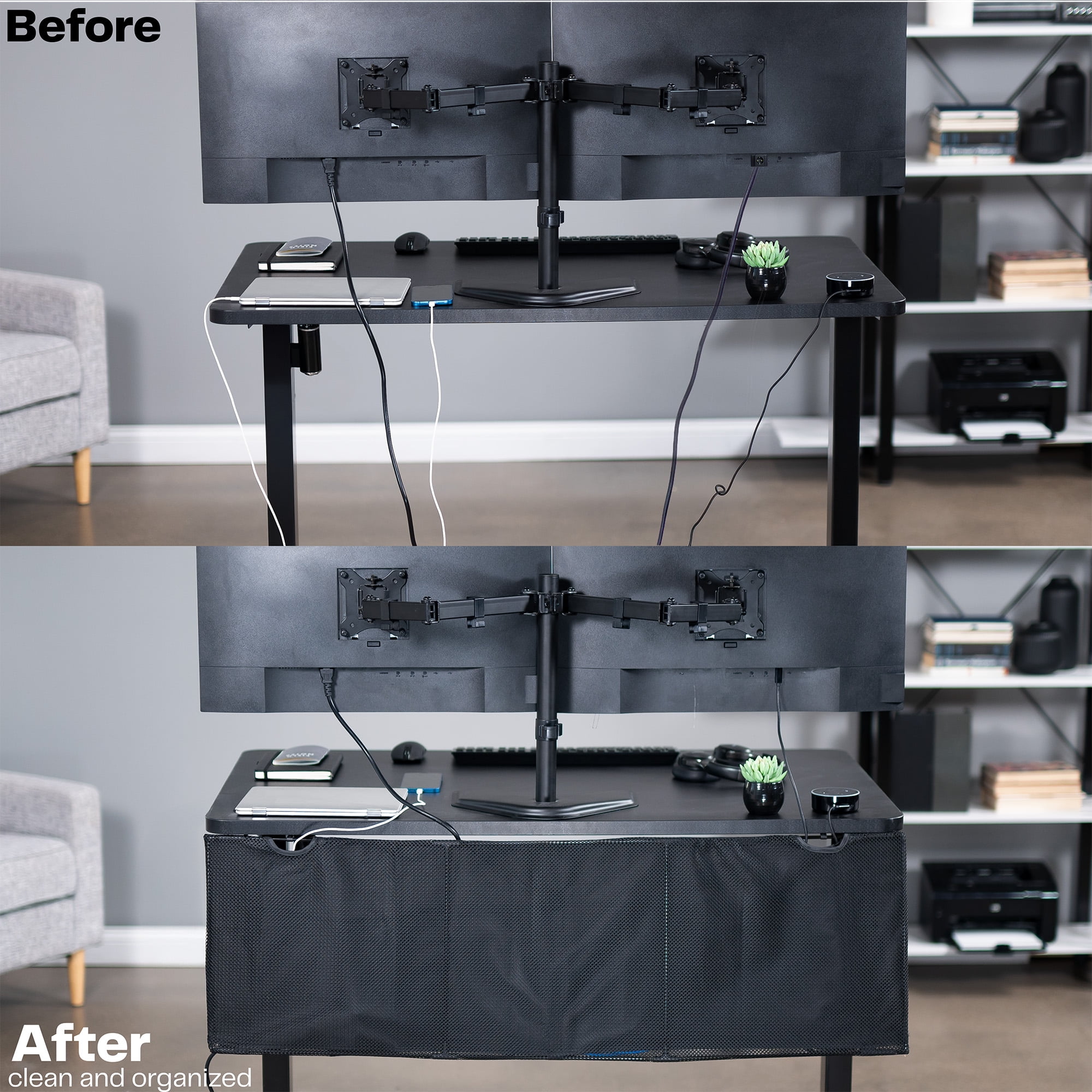 VIVO Black Under Desk Privacy & Cable Management Sleeve Panel 48" Kit