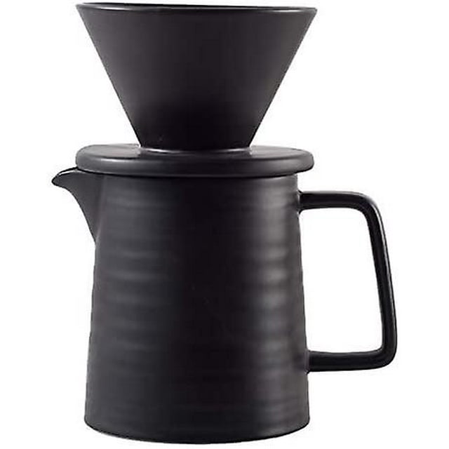 500ml Pour Coffee Maker Set, Premium Ceramic V60 Dripper And Decanter, 1-2 Cup Home Filter Coffee Maker (black)