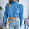 thumbnail image 2 of Women'S Cropped Turtle-Neck Sweater Knitted Pullover Sweaters Long Sleeve Crew Neck Jumper Tops Blue L, 2 of 8