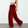 thumbnail image 5 of Simua Women's Solid Color Velvet Casual Pants - Elastic Stretch Waist Wide-Leg Straight Trousers with Side Pockets (S-XXL), 5 of 8