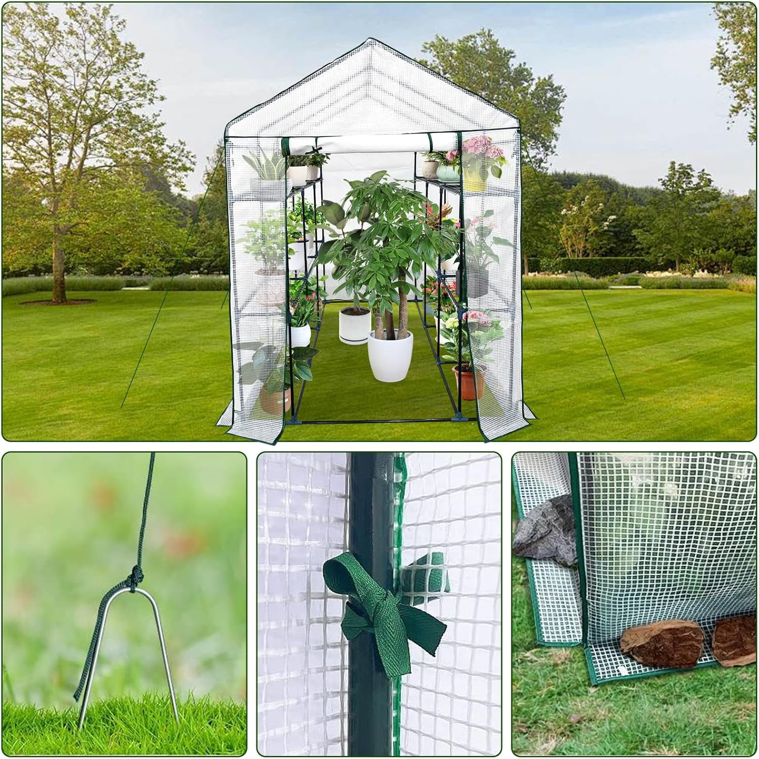 Greenhouse for Outdoors,Walk in 3-Tier 6 Shelves Green House w/ Roll-Up Zippered Door Anchors and Ropes,Waterproof & UV Protected Plant Garden Hot House for Garden Patio Backyard