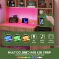 thumbnail image 5 of Uforic 55" Computer Desk with LED Light & Hutch,  Home Office Desk Executive Desk with Drawers, Oak, 5 of 9