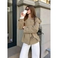 thumbnail image 5 of Female Cropped Trench Coat Casual Double Breasted Short Jacket Fall Fashion Outerwear with Belt Khaki S, 5 of 9
