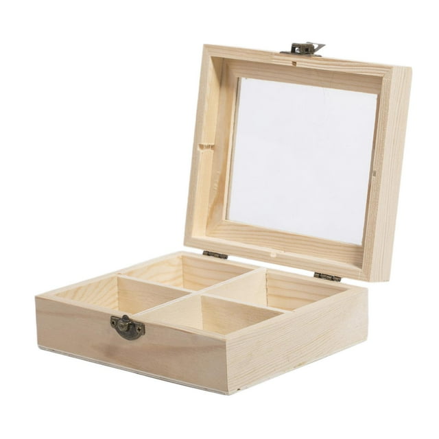 Caja organizadora de té de madera, 4/6/8 compartimentos 15x13x5cm 4 secciones