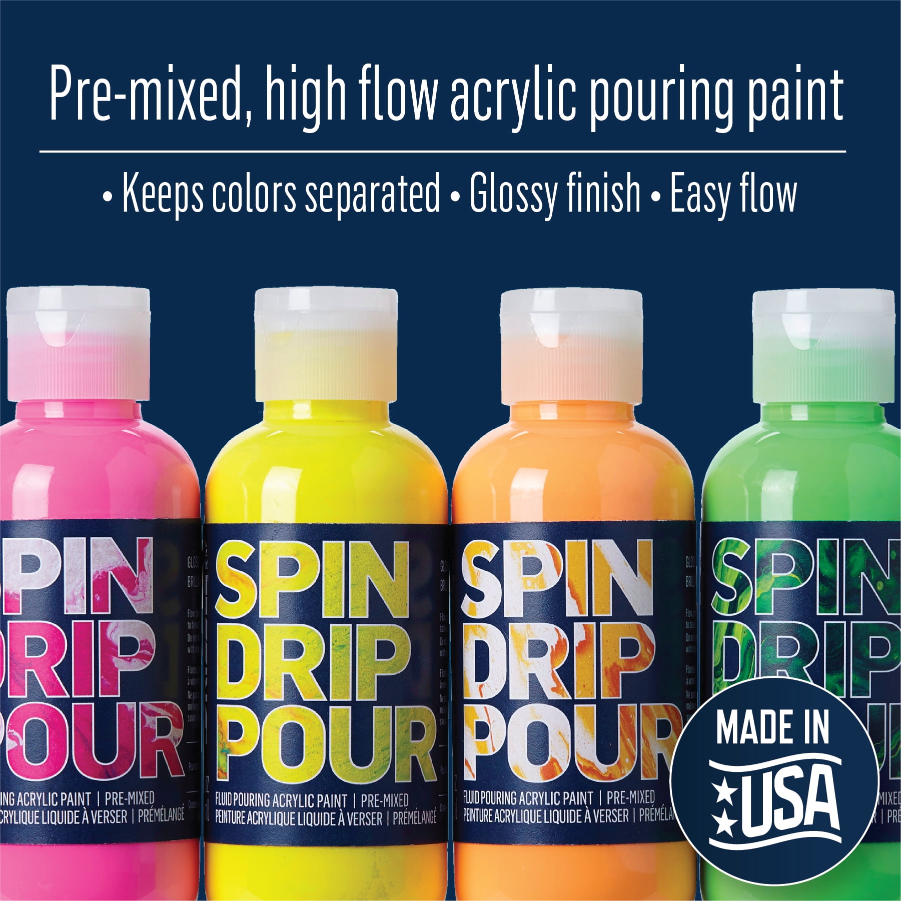 FolkArt Drizzle Pre-Mixed Fluid Pouring Acrylic Paint Set, Neon Lights, Set of 4