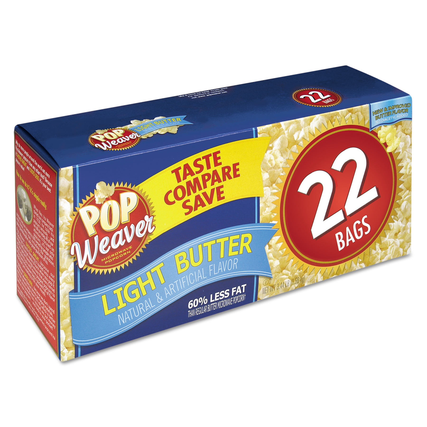 Pop Weaver Microwave Popcorn, Light Butter, 2.5oz Bag, 22/Box - Walmart.com