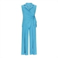 thumbnail image 4 of Wowcloth Women's Solid Color Fashionable Casual Wide Leg Jumpsuit - Round Neck and Collar with Pleats and Ties, 4 of 6