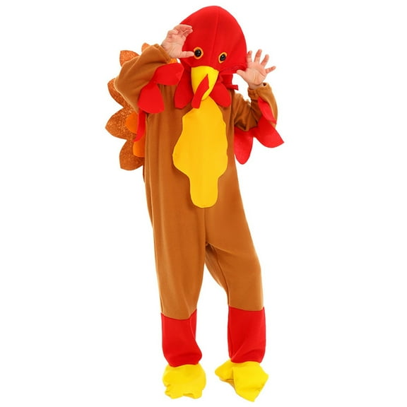 XQYLOS Boys Girls Thanksgiving Turkey Jumpsuit with Hat, Long Sleeve Fleece Romper Jumpsuit for Fall Holiday Warm Outfit Toddler Baby