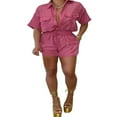 thumbnail image 1 of Women‘s Summer Casual Tracksuit Short Sleeve Button Down Shirt Tops + Loose Shorts Lounge Set, 1 of 7
