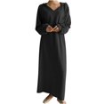 thumbnail image 3 of BiZtdJrK Plus Size Hooded Maxi Dress for Women Drawstring V Neck Long Sleeve Hoodie Sweatshirts Loose Causal Sweatshirt Dresses Black L, 3 of 10