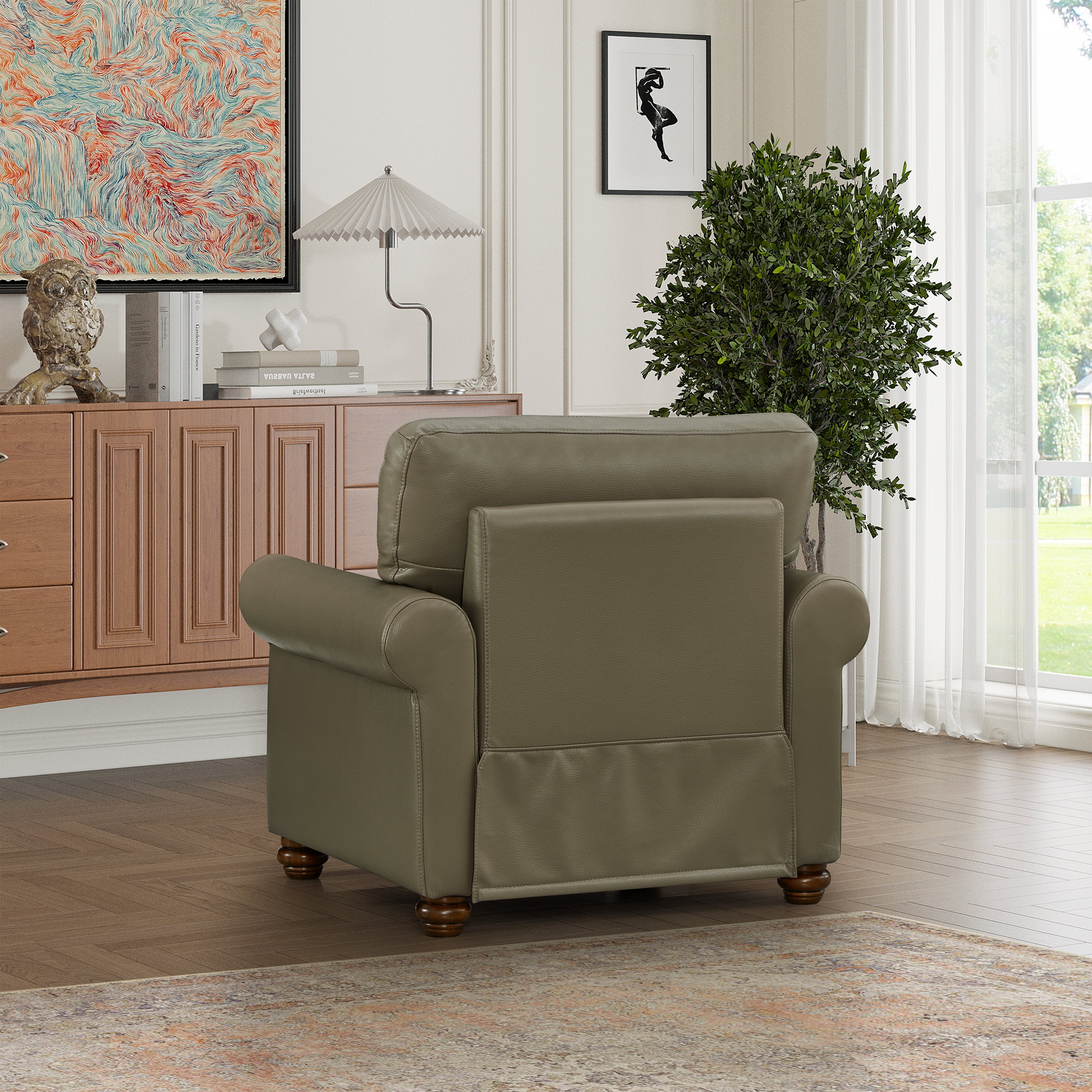 Classic Faux Leather Single Sofa Couch Armchair with Nailhead Trim and Removable Cushions for Living Room Office Apartment