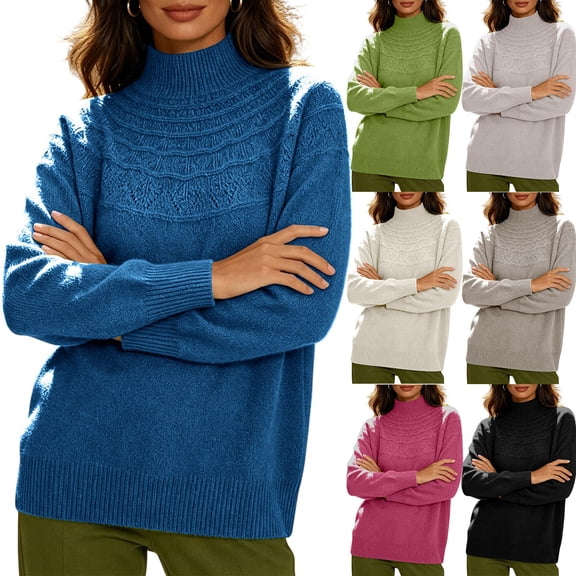 PNTUTB Fall Winter Women's Warm Pullover Top Long Sleeve Mock Neck Shirt Fashion Versatile Solid Color Casual Loose Comfortable Tops for Everywear