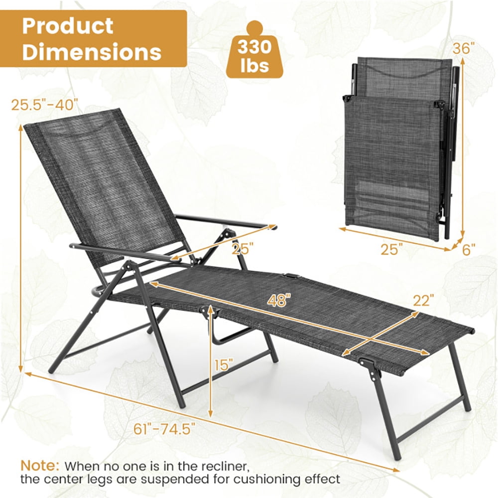 Aimee Lii 2 Piece Patio Folding Chaise Lounge Chairs Recliner with 6-Level Backrest, Patio Loungers, Gray