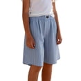 thumbnail image 2 of ITSAME Girls Cotton Linen Shorts, Striped Print Elastic Waist with Pockets Summer Casual Fashion Shorts Blue 4T, 2 of 9