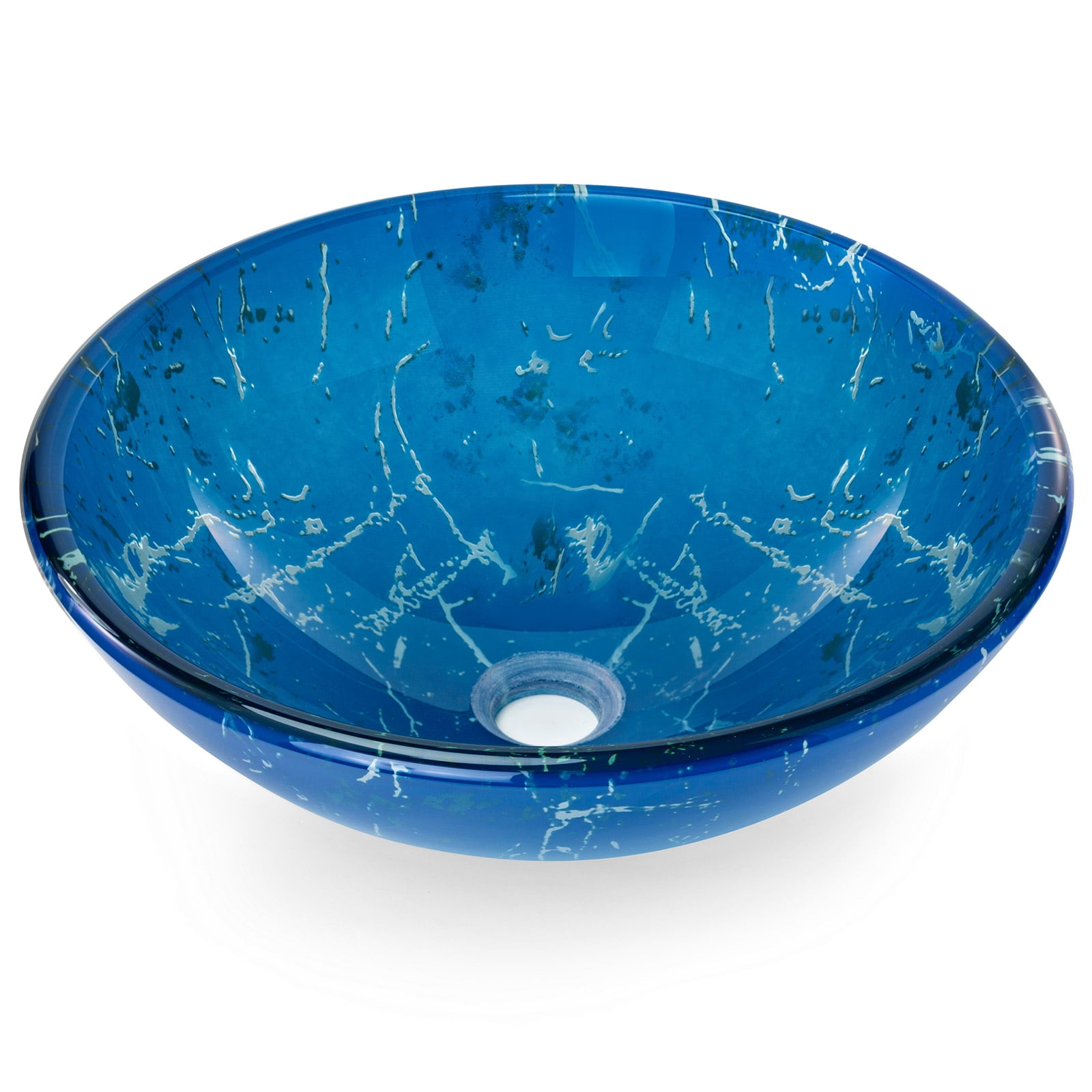 Tempered Glass Vessel Bathroom Vanity Sink Round Bowl, Multi Color