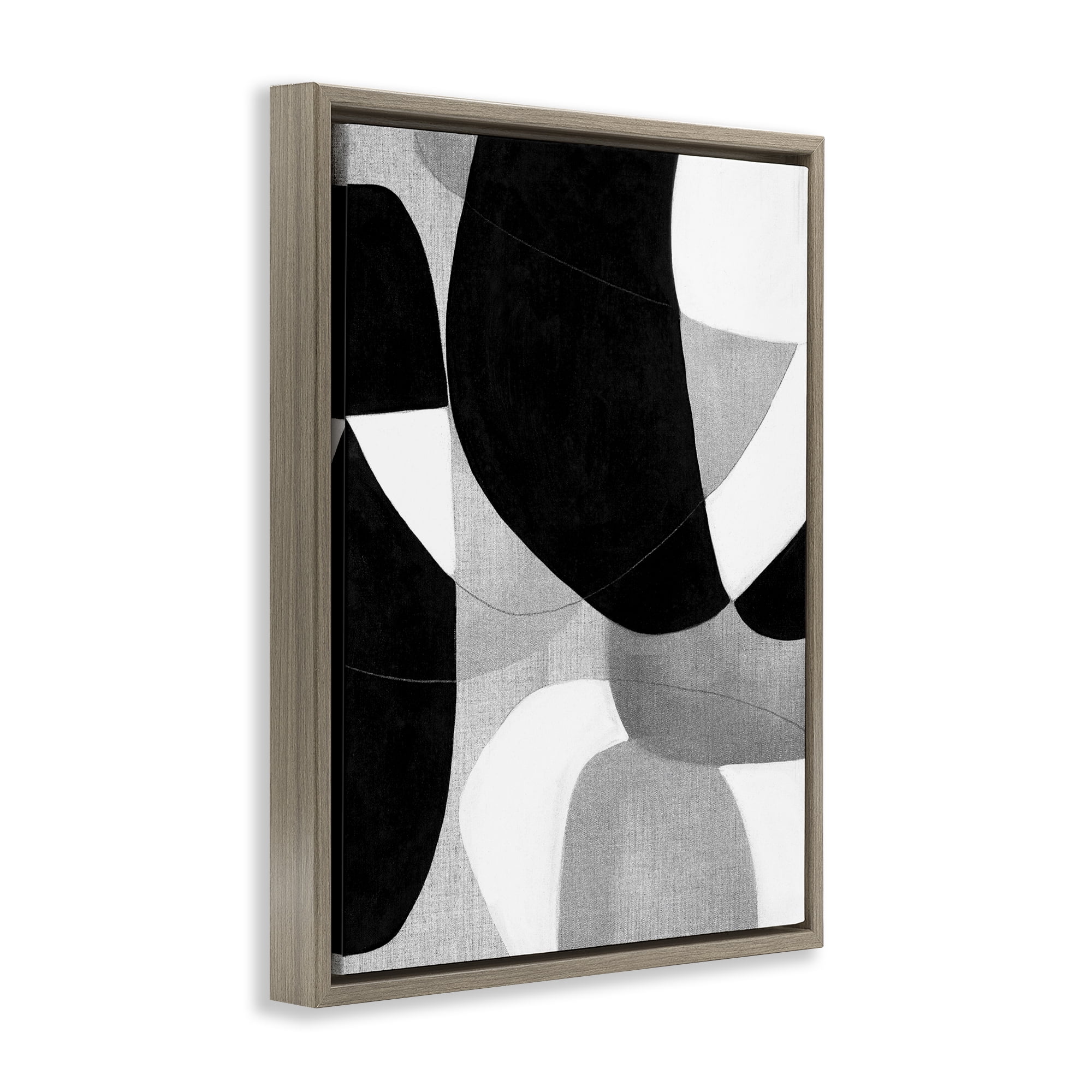 Stupell Industries Monochrome Oblong Shapes Abstract Painting Brown Floater Framed Canvas Art Print Wall Art, 17 x 21