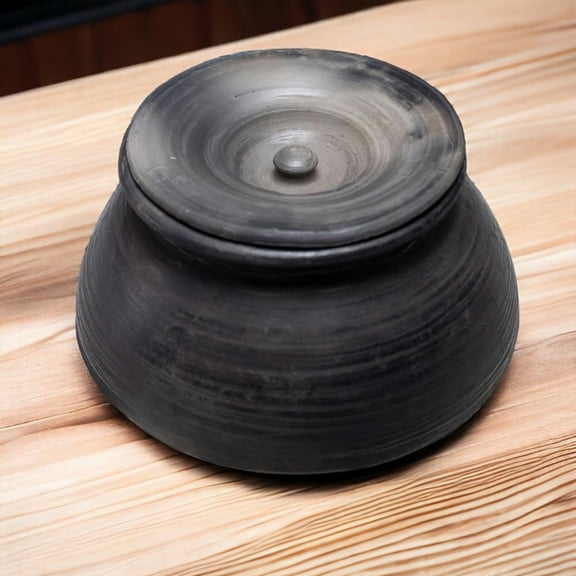 Exclusive Range Unglazed Clay Biryani Handi With Lid 2 Liters | Earthen Pot For Cooking With Lid, Black