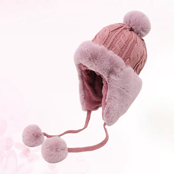 SEWCHICS Pom Pom Hat with String Knitted Plush Earflap Winter Warm Woolen Yarn Cap Multi