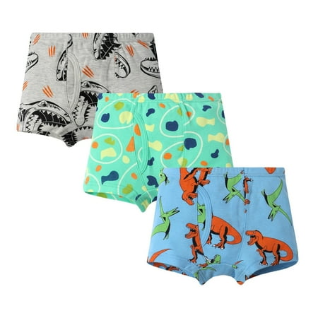CYRBOKO Toddler Boys Boxer Shorts Cotton Lightweight 3PC Elastic Waist Boys Underwear Blue Size 3-4 T