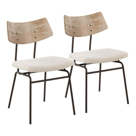 LumiSource Brown Metal, Cream Noise Fabric, White Washed Wood Walker Chair - Set of 2