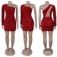 thumbnail image 3 of Vestido Nagfar, sexy, con lentejuelas brillantes, hombros inclinados, rojo, XXL, 3 of 6