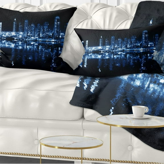 Designart Glowing City at Midnight - Cityscape Photo Throw Pillow - 12x20