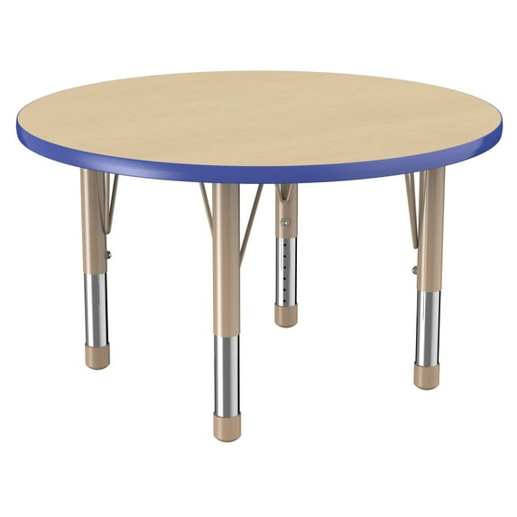 ECR4Kids 36in Round Everyday T-Mold Adjustable Activity Table Maple/Blue/Sand - Chunky Leg