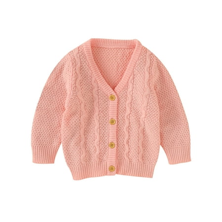 

Canrulo Newborn Infant Baby Girls Cardigan Sweater Long Sleeve Button Down Knitted Outwear Fall Winter Clothes Pink 12-18 Months