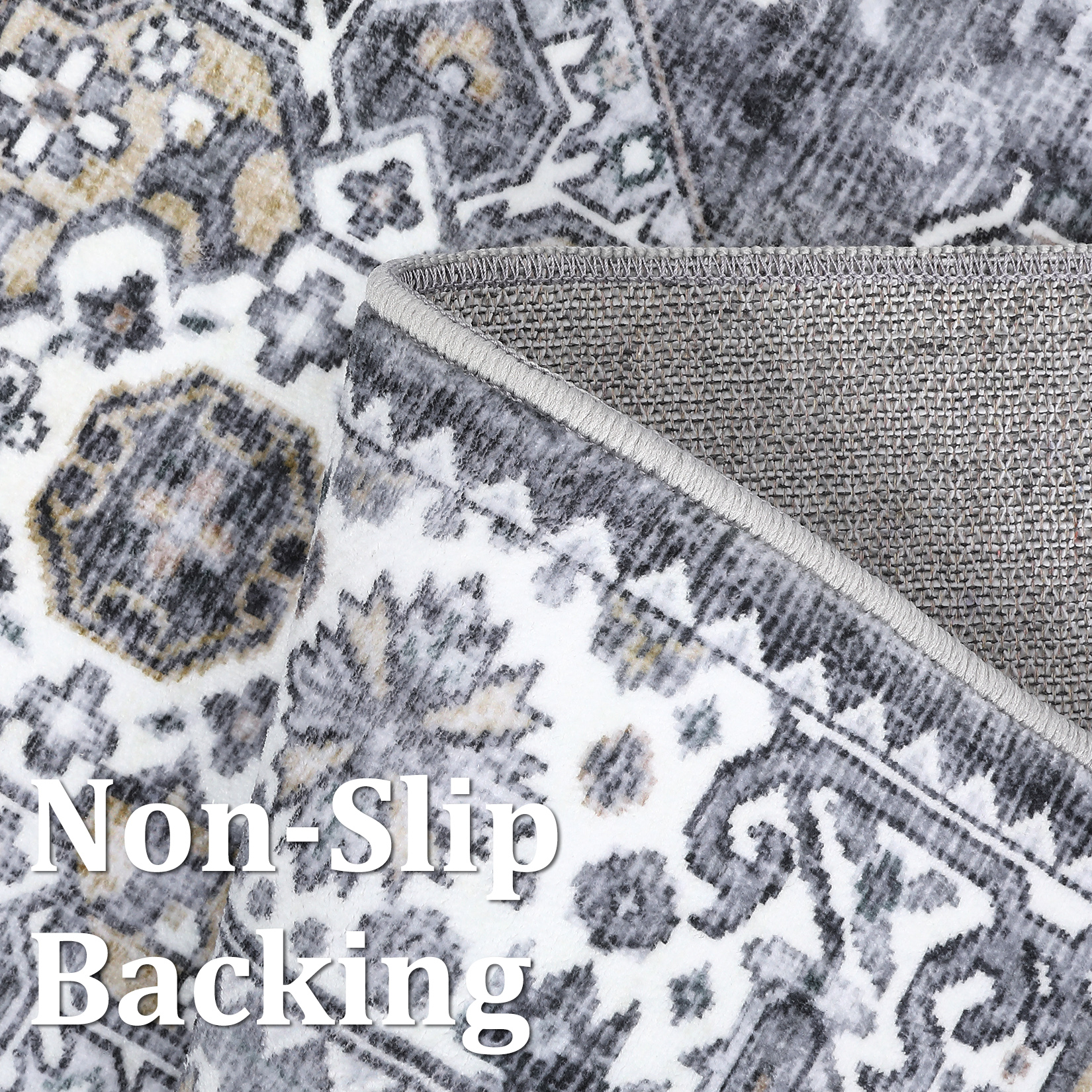 HOMERRY Large Gray Rug 9' x 12' Area Rug for Living Room Boho Vintage Floral Indoor Carpet