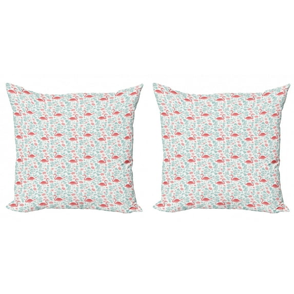 Ambesonne Flamingo Throw Pillow Cover 2 Pack, Botanical Flourish, 24", Seafoam Coral White