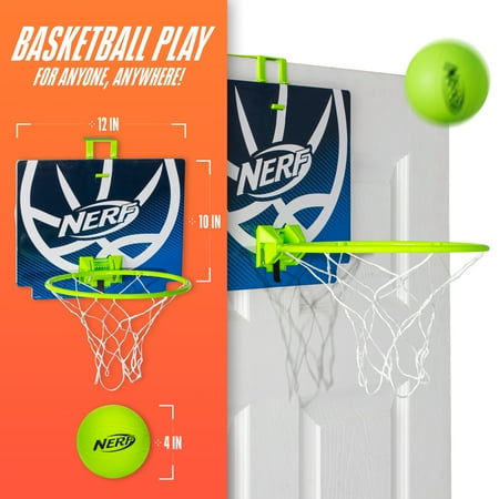 NERF Mini Over the Door Basketball Hoop - Nerfoop Indoor Basketball Hoop for Kids - Toy Door Basketball Hoop   Mini NERF Foam Basketball Game Set - Perfect for Bedroom Indoor Basketball - Green