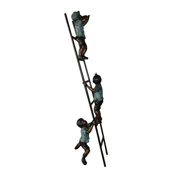 Three kids on a ladder Bronze Statue - Size: 24"L x 22"W x 94"H.