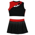 thumbnail image 4 of Raenseen Enfants Filles Strass Tenue de Cheerleading de Danse Hauts de Cheerleader avec Mini-Jupe Costume de Fête de Carnaval Rouge 12, 4 of 7