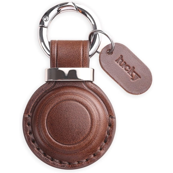 Genuine Leather AirTag Keychain Holder - Compatible with Apple AirTag Holder Keychain, Secure Hidden Air Tag Case Cover Key Chain Ring Fob Accessories (Dark Brown)