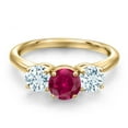 thumbnail image 3 of Gem Stone King 18K Yellow Gold Plated Silver Red Created Ruby and Sky Blue Aquamarine Engagement Ring for Women | 2.00 Cttw | Round 6MM | Gemstone July Birthstone | Size 6, 3 of 6
