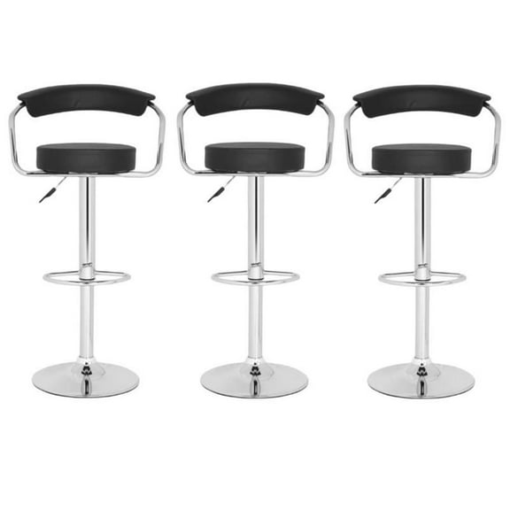 Home Square Angus 25.2"-31.5" Chrome Steel Bar Stool in Black - Set of 3