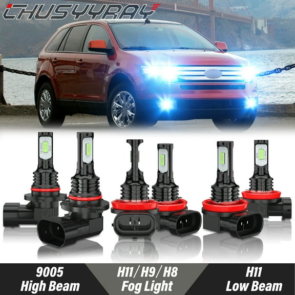 For Ford Edge 2007 2008 2009 2010 - LED Headlight Hi-Lo Beam Fog Light Bulbs Kit 8000K Ice Blue 6x
