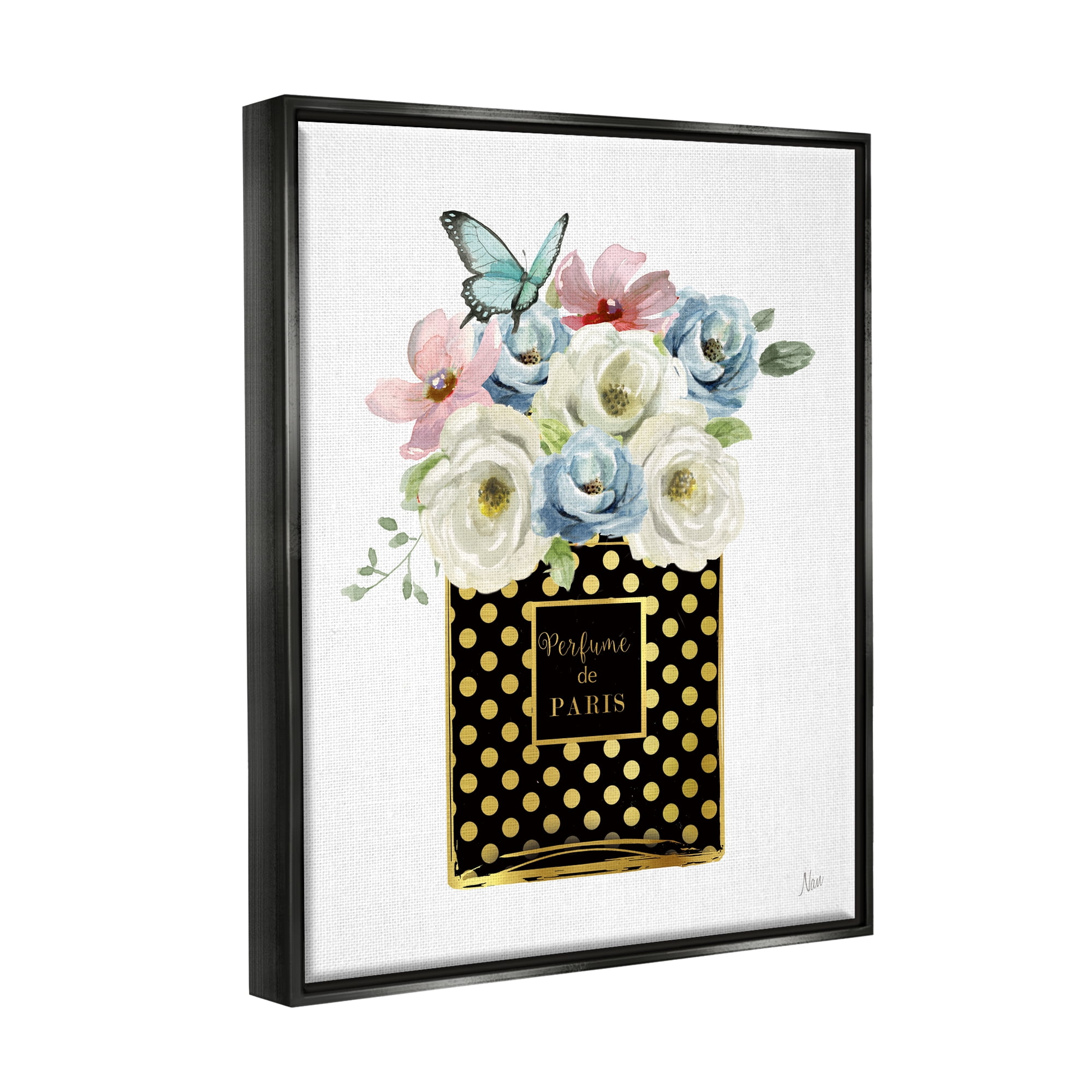 Stupell Industries Perfume de Paris Flower Bouquet Botanical & Floral Painting Black Floater Framed Art Print Wall Art
