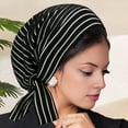 thumbnail image 4 of Dbuoem Women Headscarf Hat Striped Print Lace-up Turban Hat Hair Loss Chemotherapy Headwear Full Coverage Head Wrap, 4 of 7