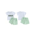 thumbnail image 2 of BemeyourBBs Toddler Baby Boy Summer Clothes Tractor Outfits Newborn Short Sleeve Tractor Embroidery T Shirt Tops Striped Shorts Set Toddler Infant Bot Summer Outfits, 2 of 9