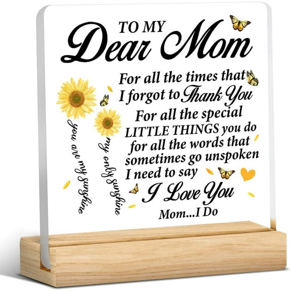 Best Mom Gift, Thank You Gift for Mom From Son Daughter, Appreciation Gift for Mom Acrylic Desk Plaque Sign Keepsake (with Wooden Stand) 4x4 Inch