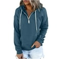 thumbnail image 1 of ICHUANYI Clearance Women's Hooded Solid Color Long-sleeved Sweatshirt Casual Blouse Pullover Tops(Navy, M) ICHUANYI WER2023080909835, 1 of 4