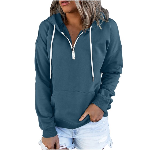 ICHUANYI Clearance Women's Hooded Solid Color Long-sleeved Sweatshirt Casual Blouse Pullover Tops(Navy, M) ICHUANYI WER2023080909835
