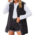 thumbnail image 1 of Women's Denim Jacket Sleeveless Button Down Jean Vest Mid Long Waistcoat, 1 of 5