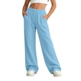 thumbnail image 2 of Zylanna Girls' Wide Leg Sweatpants with Pockets, Solid Color Loose Fit Elastic Drawstring Waist Thin High Waist Trousers Jogger Pants for Kids Blue Size 11-12, 2 of 9