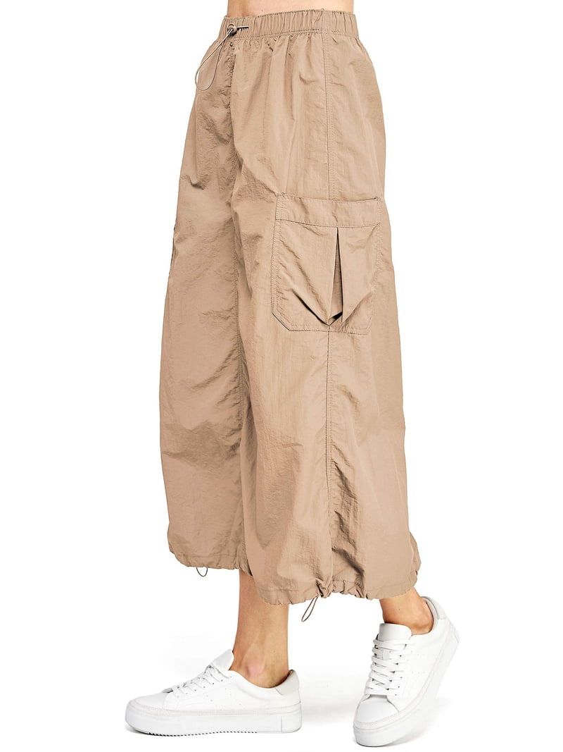 Love Tree Women's Juniors Parachute Cargo Maxi Skirt (Khaki