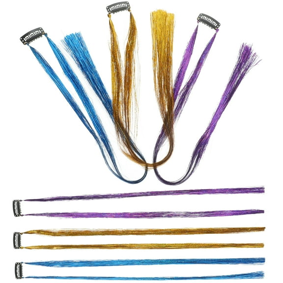6 Pcs Colored Silk Hair Extensions Hair Clip Tinsel Hair Hair Glitter Hair Tinsel Kit Glitter Braiding Hair