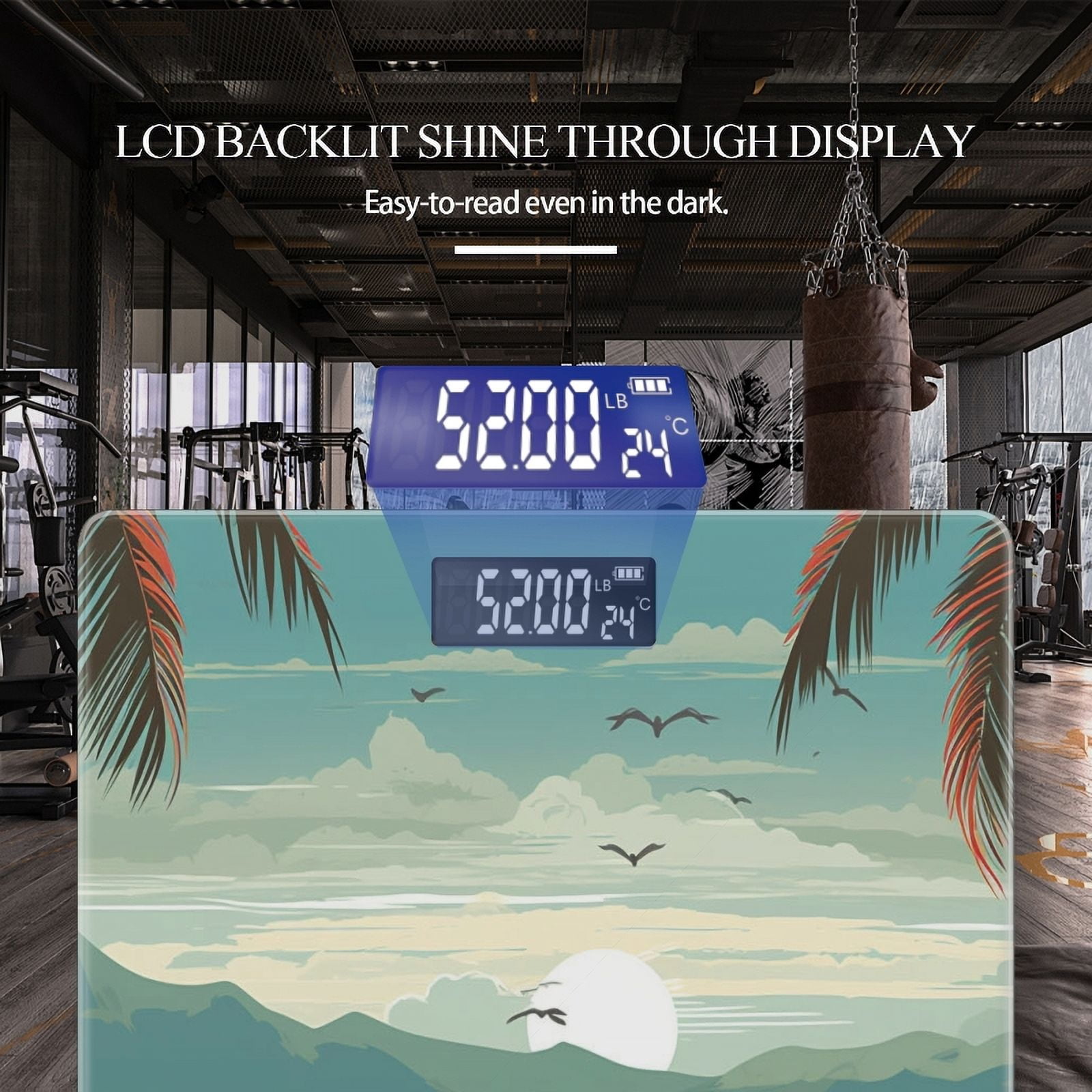 Bathroom Scale, Highly Accurate Digital Body Scale,Precisely Measures Weight up to 400 lbs-Two Beach Chairs On The Sand Palm Trees And Mountains In The Background